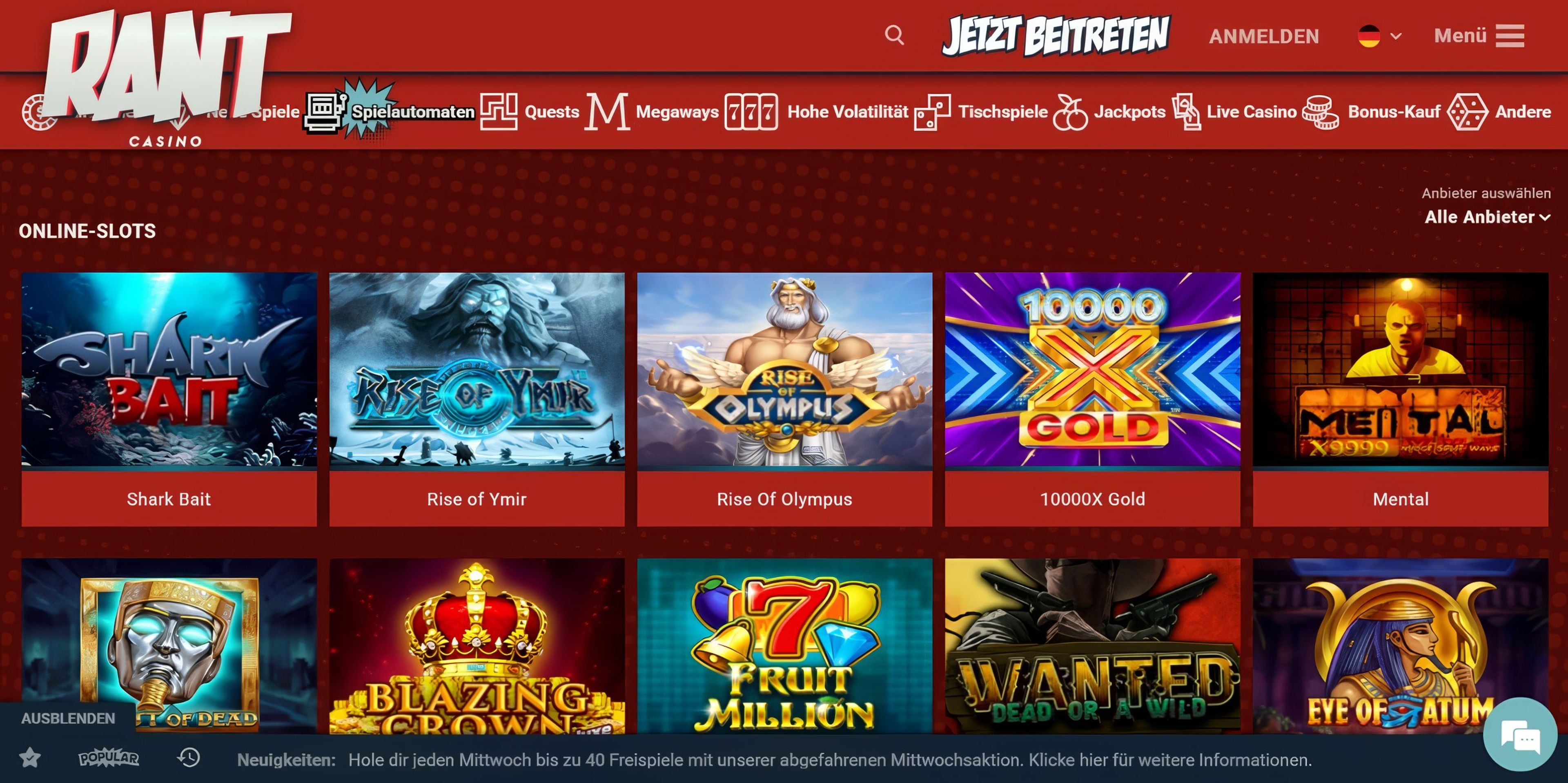 RANT Casino desktop screenshot 2